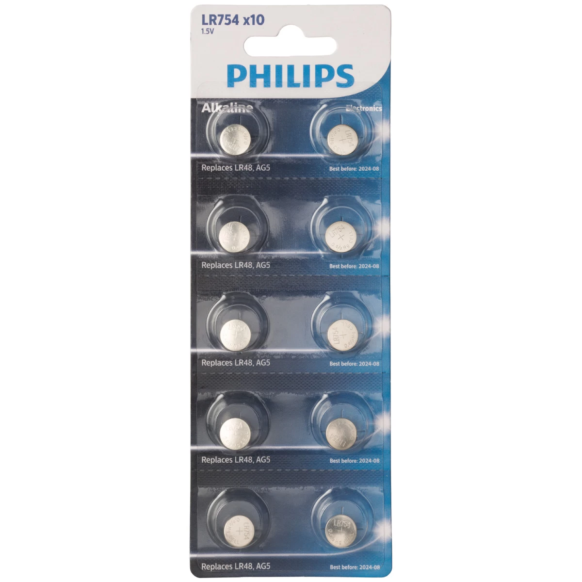 Philips Alkaline LR754-batterijen 10 St. 1 Philips Alkaline LR754-batterijen 10 St.