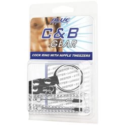 Blue Line C&B Gear Penisring Met Tepelklemmen -Sinful 26175 blue line cock ring with nipple tweezers 90 pack q100