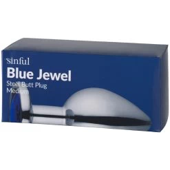 Sinful Blue Jewel Metalen Buttplug Medium -Sinful 26790 sinful blue jewel steel butt plug medium 90 pack q100