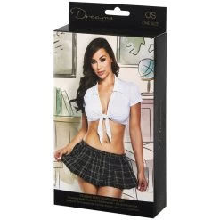 Baci Plaid Schoolgirl Kostuum -Sinful 27604 baci plaid blue mini skirt and tie front top set 90 pack q100