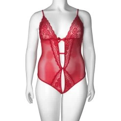 NORTIE Vilja Red Lace Kruisloze Body Plus Size -Sinful 27769 nortie vilja crotchless red lace body plus size 05 product q100