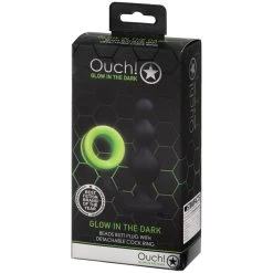 Shots Ouch! Glow In The Dark Beaded Buttplug Met Cockring -Sinful 27817 ouch glow in the dark butt plug with cock ring 90 pack q100
