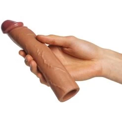 Pipedream Fantasy X-tensions Elite Tan Penis Sleeve Extension -Sinful 27894 fantasy x tensions elite remote controlled vibrating penis sleeve tan 50 hand q100